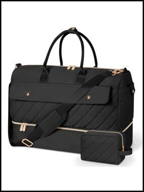 Large Travel Duffel Bag for Women, Nylon Weekender with Shoe Compartment,